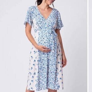 Seraphine maternity/nursing blue floral dress